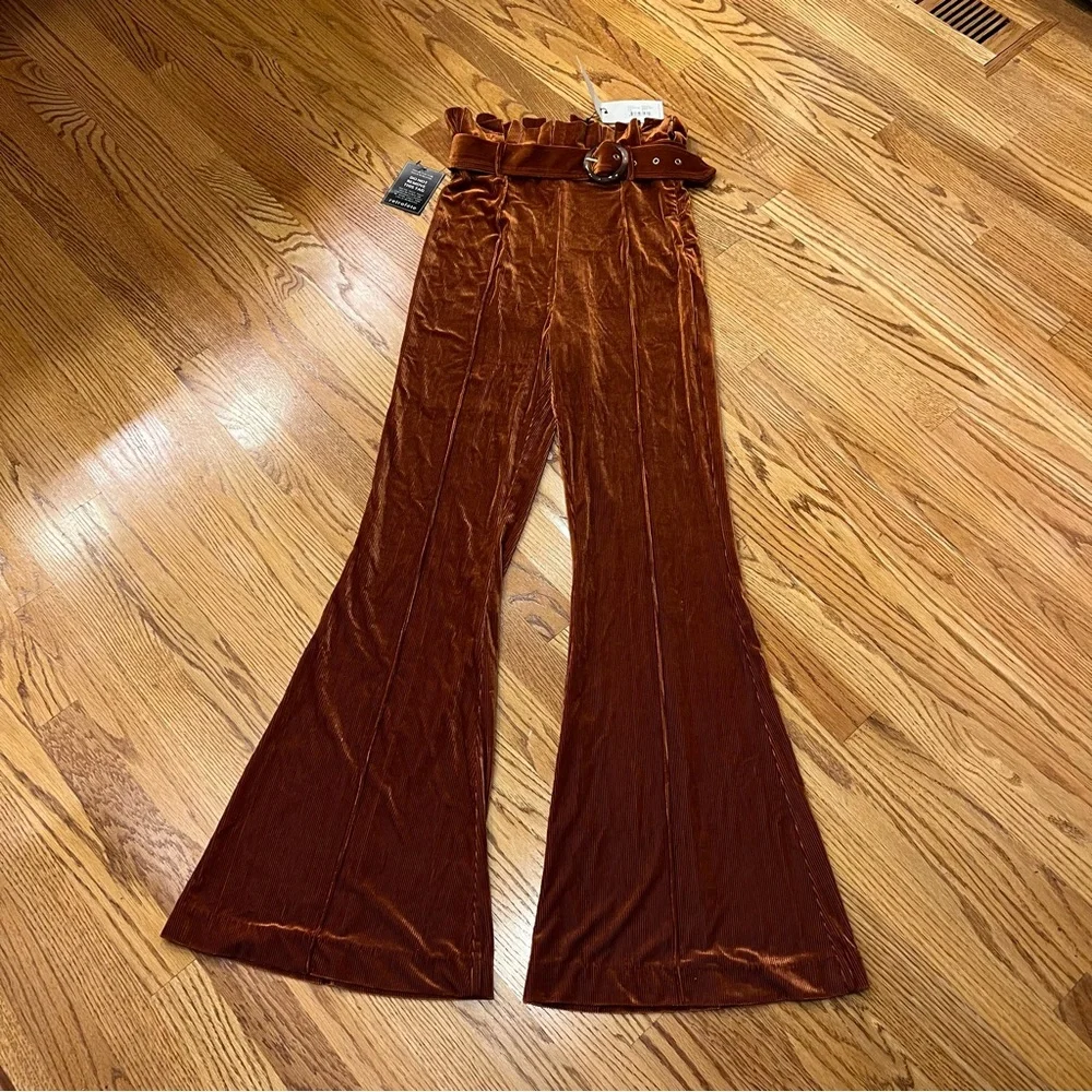NWT Retrofete Bobbie Pants Brown Pants Flared Belted Women’s M Velvet Daphne